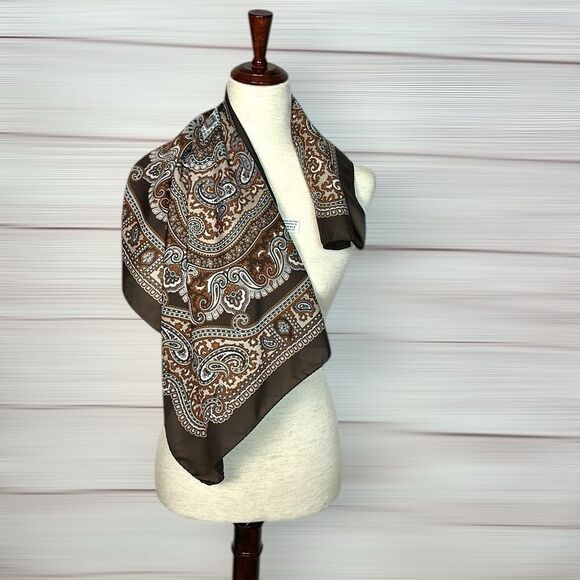 Gina Ruccini Square Scarf Brown Beige Paisley made in Italy - Picture 7 of 11